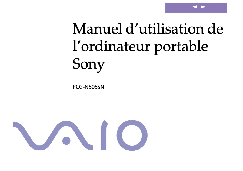 Image de la première page du manuel de l'appareil Vaio PCG-N505SN