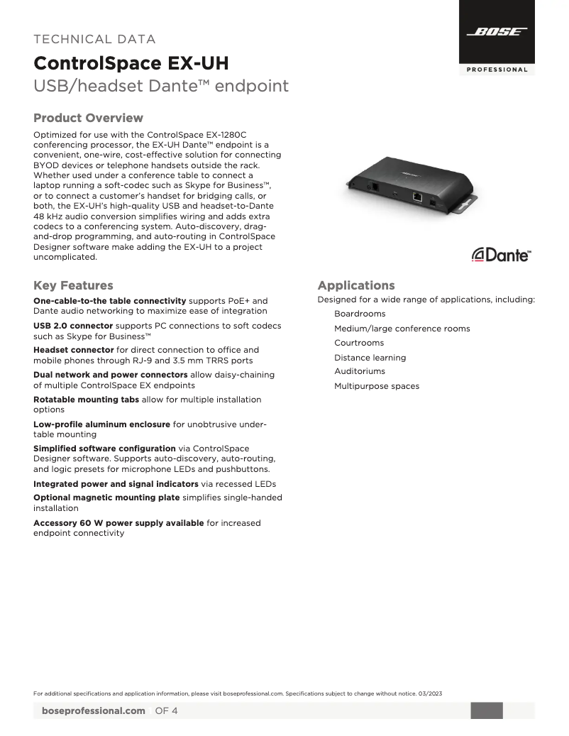 Image de la première page du manuel de l'appareil ControlSpace EX-UH