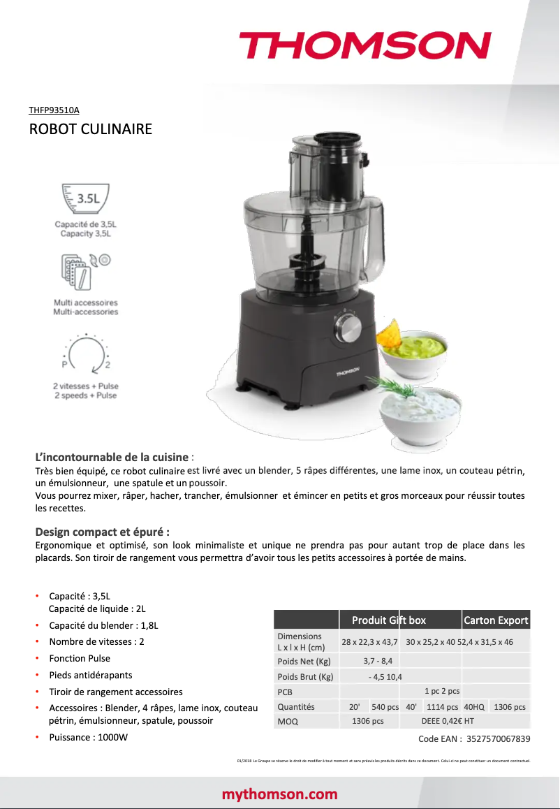 Image de la première page du manuel de l'appareil THFP93510A