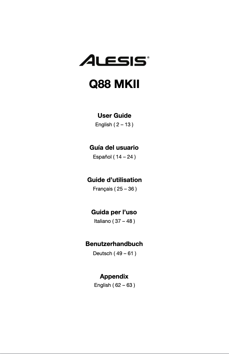 Page n°1 - Manuel utilisateur Alesis Q88 MKII