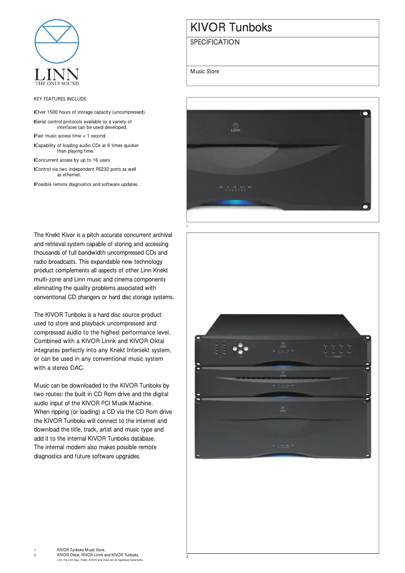 Página 1 del manual Ficha técnica Linn Kivor Tunebox