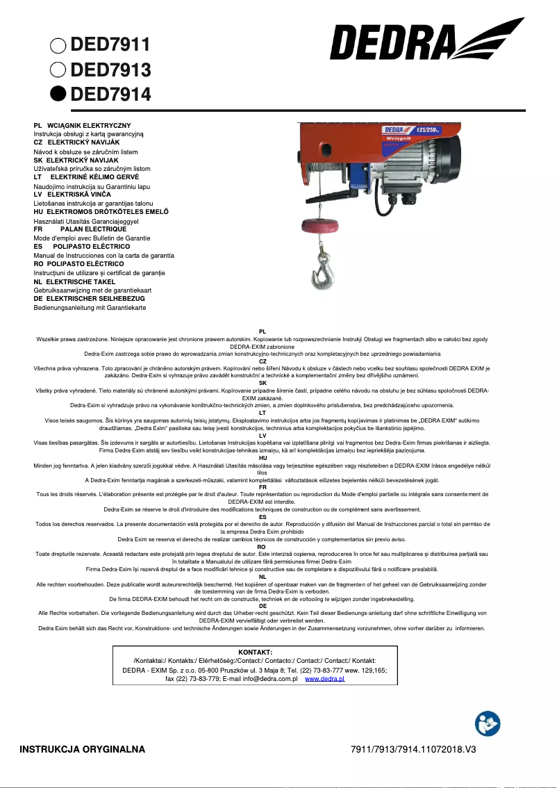 Page 1 de la notice Manuel utilisateur DEDRA DED7911