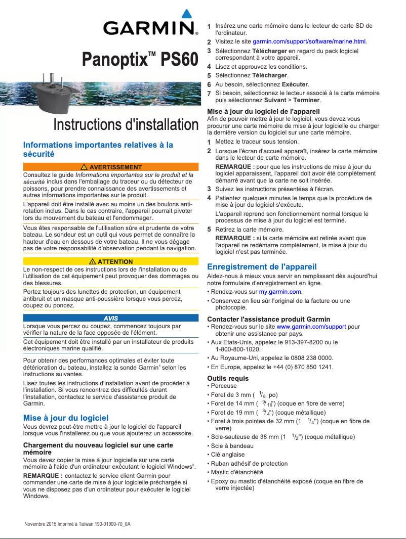 Page n°1 - Guide d'installation Garmin Panoptix PS60