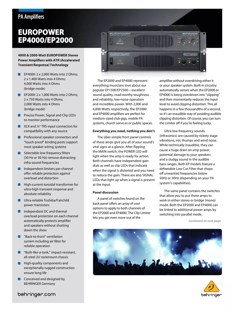 Page n°1 - Brochure Behringer Europower EP2000