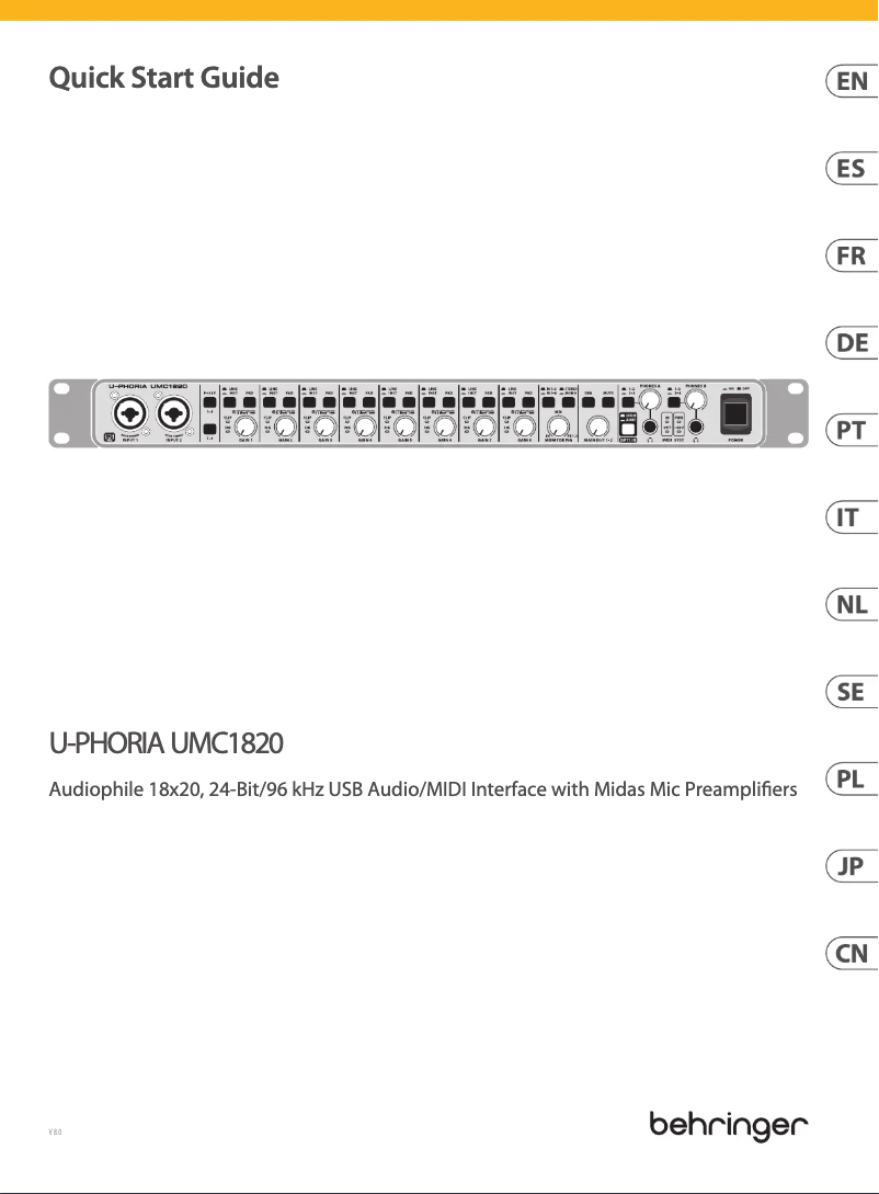 Page n°1 - Guide de démarrage rapide Behringer U-PHORIA UMC1820