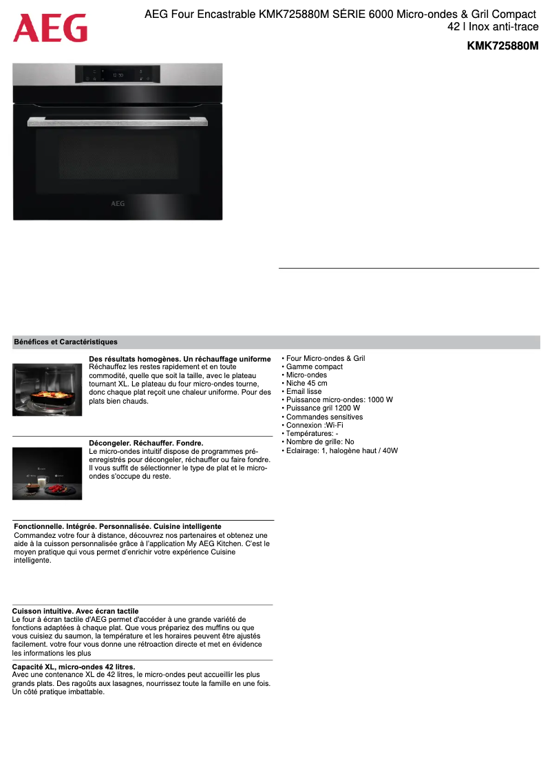 Página 1 del manual Ficha técnica AEG KMK725880M