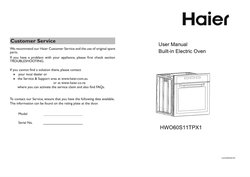 Image de la première page du manuel de l'appareil HWO60S11TPX1