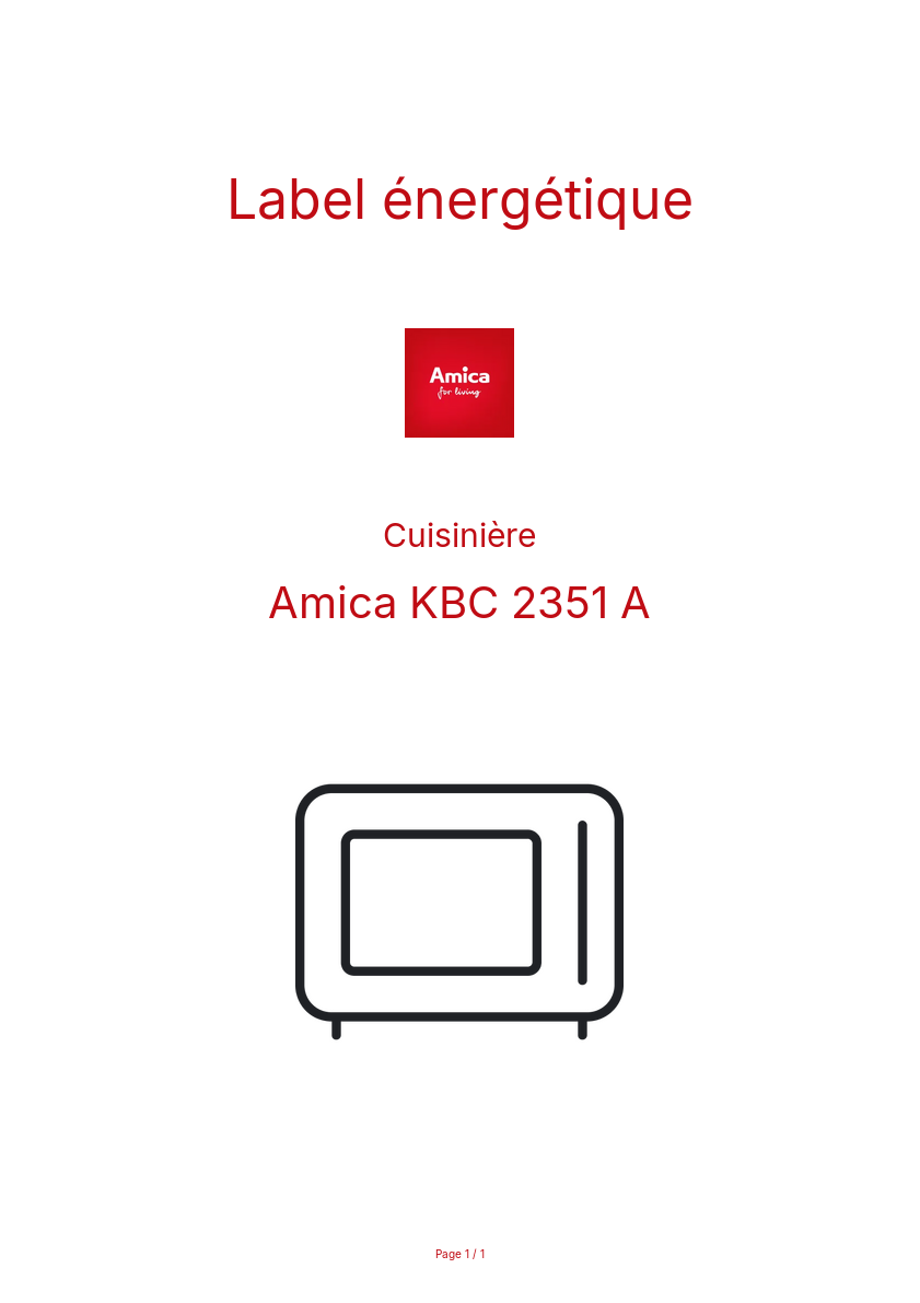 Page n°1 - Label énergétique Amica KBC 2351 A