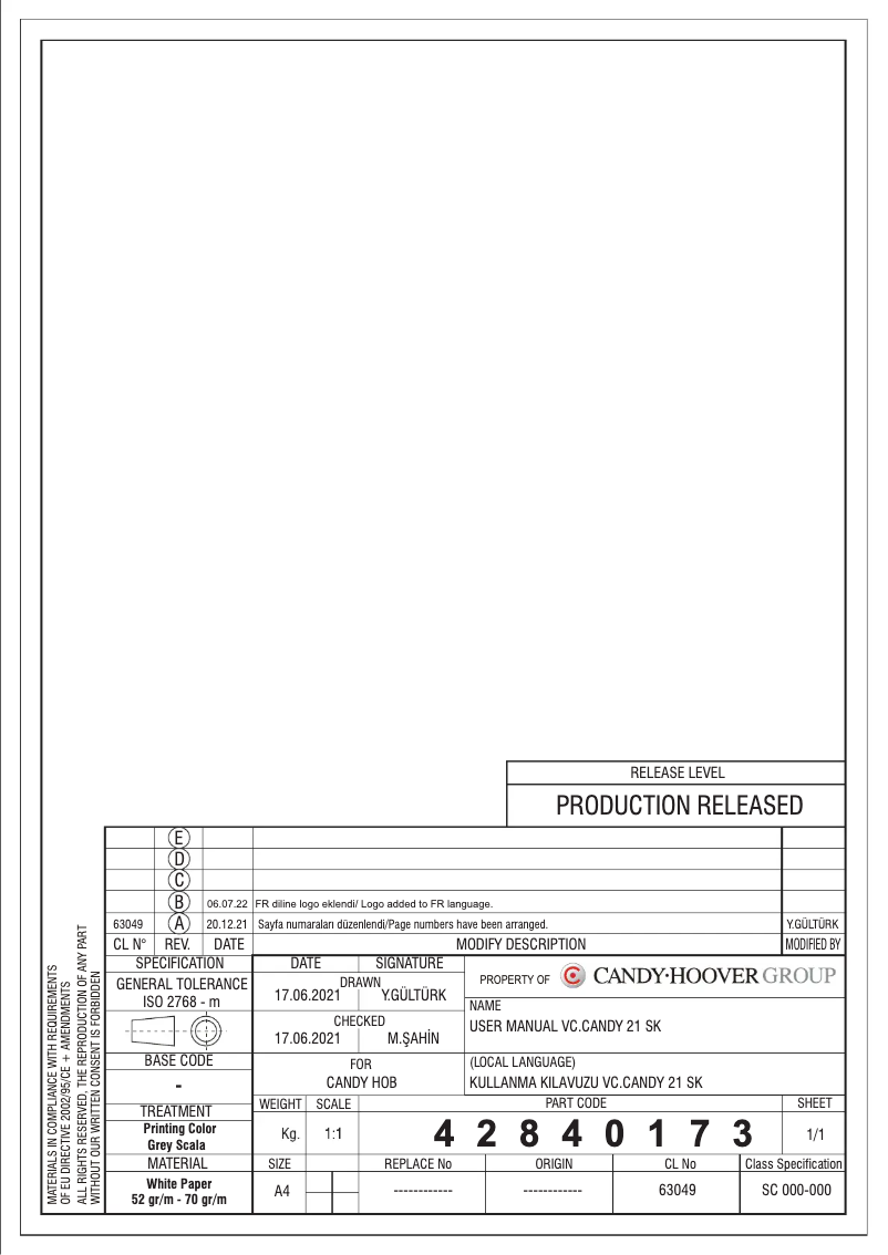 Page 1 de la notice Manuel utilisateur Candy CH64CCB/4U2