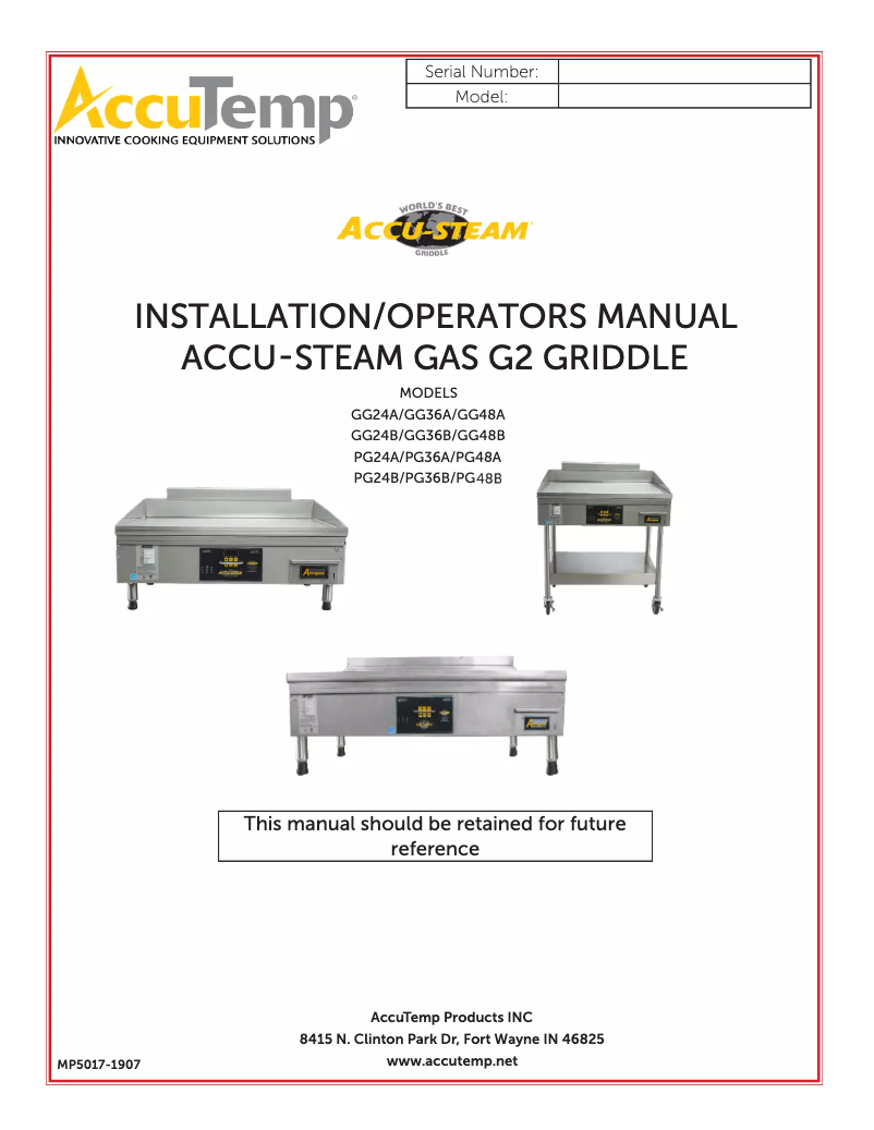 Page 1 de la notice Manuel utilisateur AccuTemp AccuSteam GGF1201B3650-S2