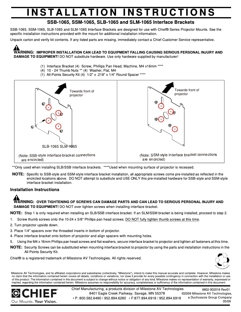Page 1 de la notice Manuel utilisateur Chief RPMA1065
