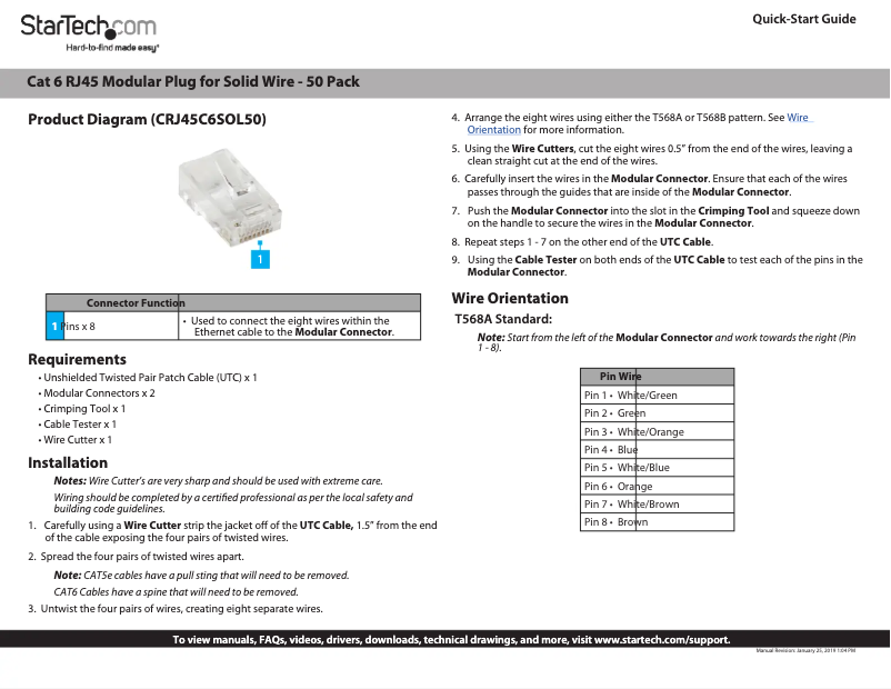 Image de la première page du manuel de l'appareil CRJ45C6SOL50
