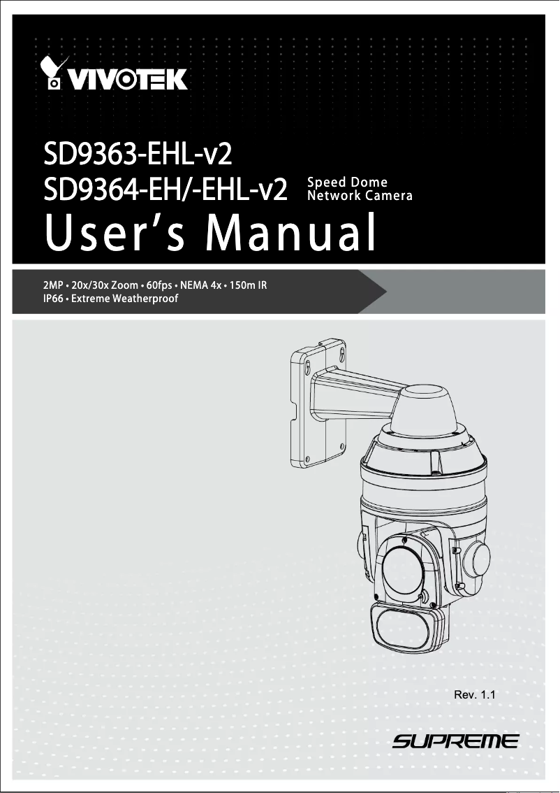 Page 1 de la notice Manuel utilisateur Vivotek SD9394-EHL