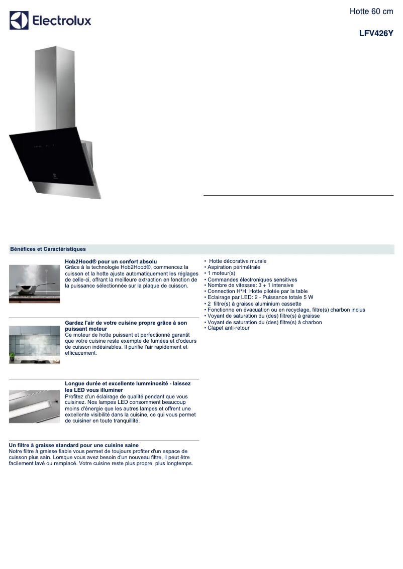 Page 1 de la notice Fiche technique Electrolux LFV426Y