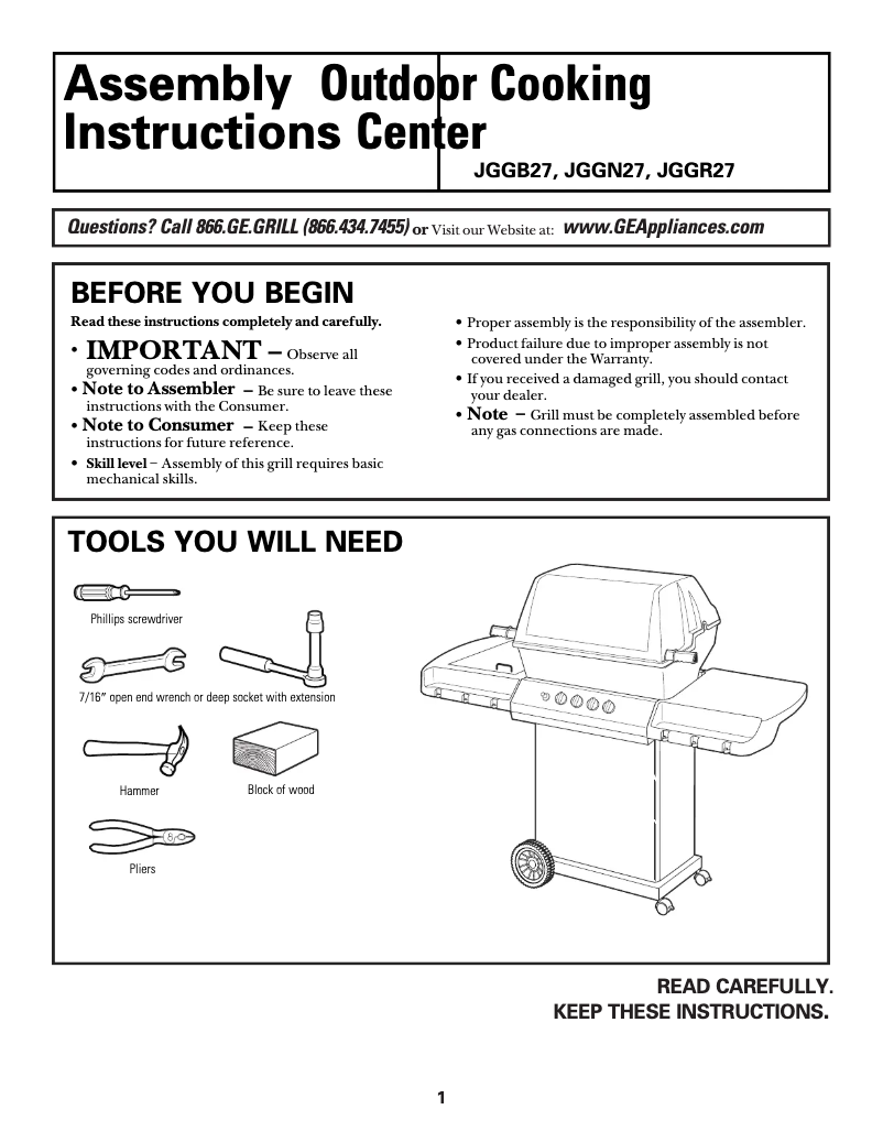 Page n°1 - Guide d'installation GE JGGB27LPDSB