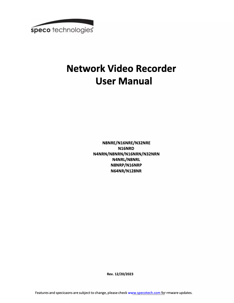 Page 1 de la notice Manuel utilisateur Speco Technologies N16NRE
