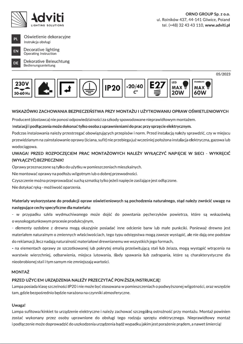 Image de la première page du manuel de l'appareil AD-LD-6399BE27M