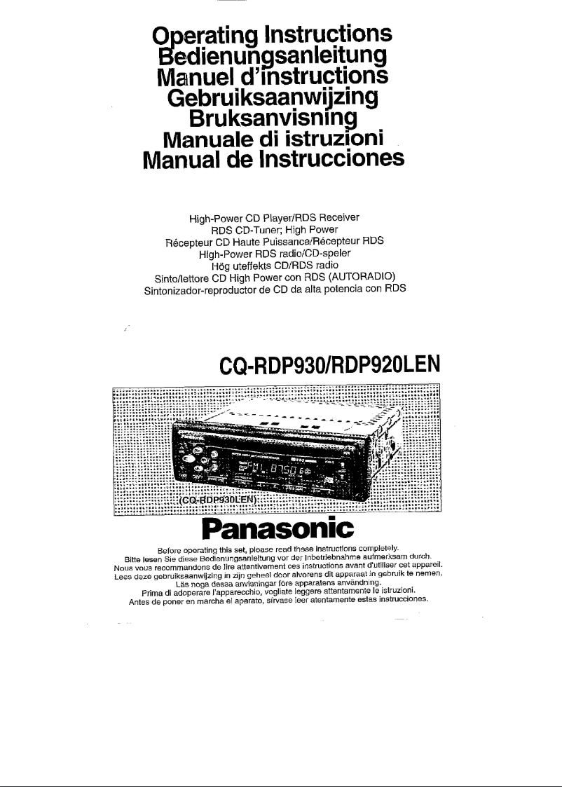 Page 1 de la notice Manuel utilisateur Panasonic CQ-RDP930