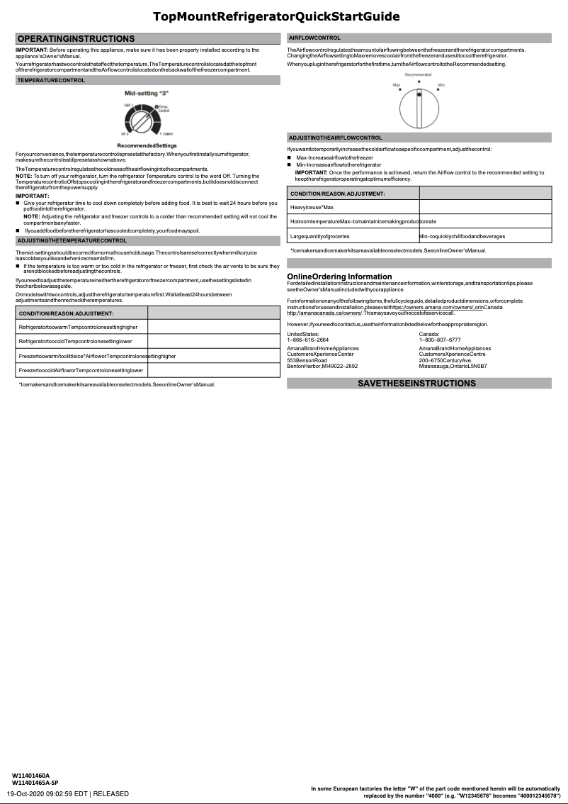 Page 1 de la notice Guide de démarrage rapide Amana ARTX3028PB
