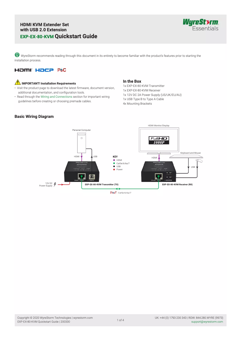 Page 1 de la notice Manuel utilisateur WyreStorm EXP-EX-80-KVM