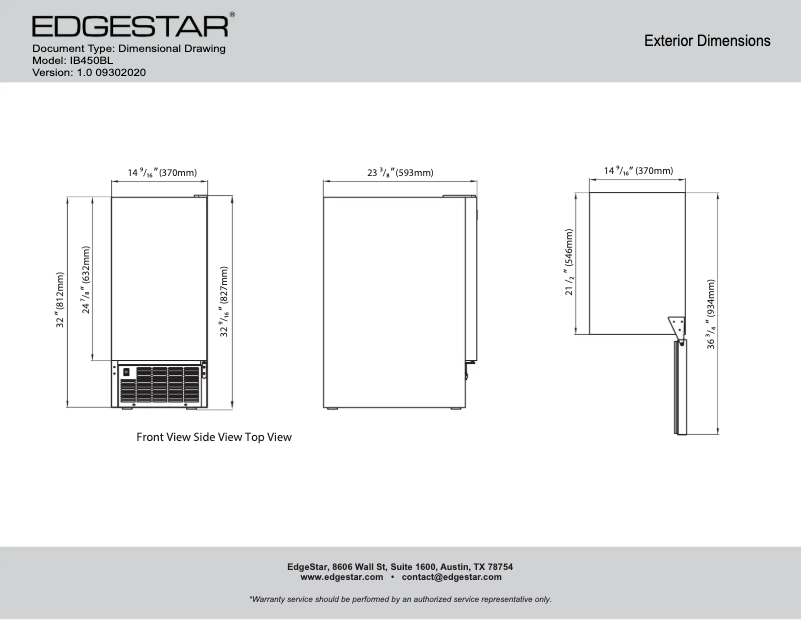 Page 1 de la notice Fiche technique EdgeStar IB450BL