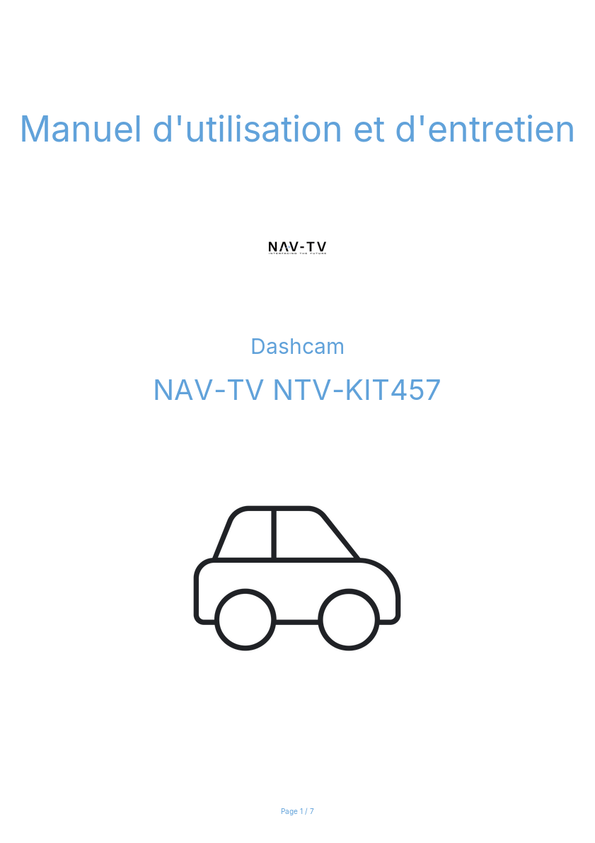 Page n°1 - Manuel d'utilisation et d'entretien NAV-TV NTV-KIT457