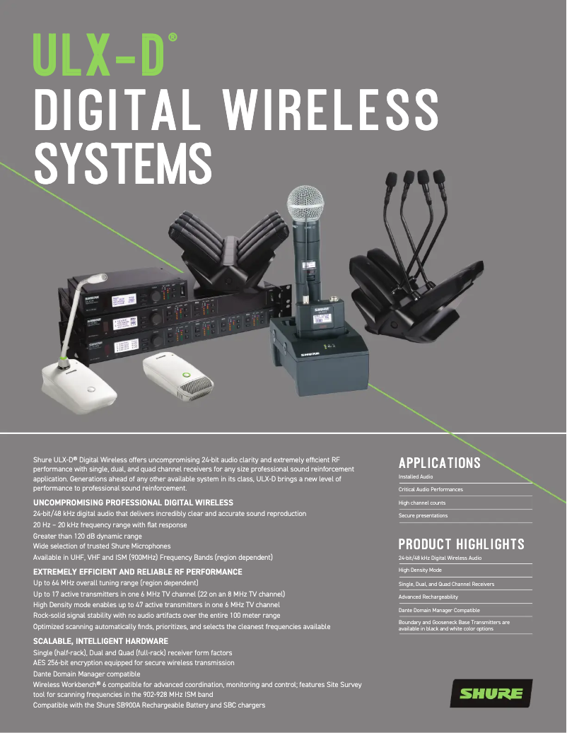 Page 1 de la notice Fiche technique Shure ULX-D