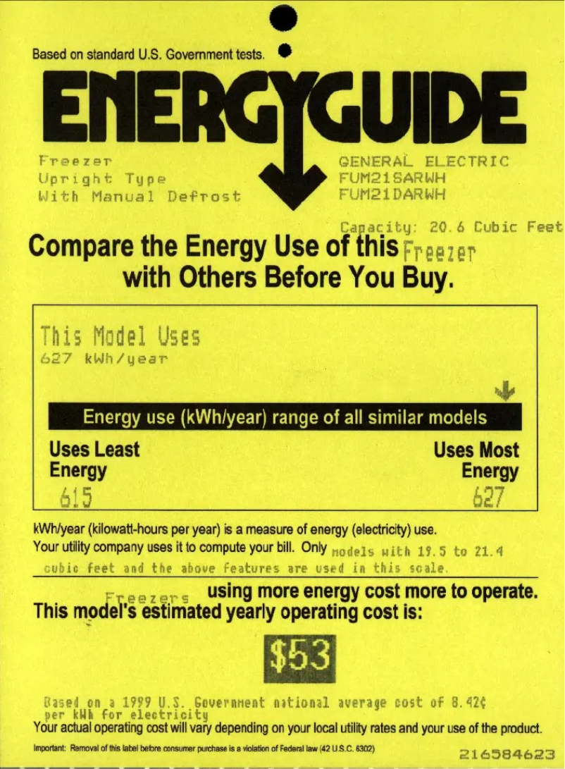 Page n°1 - Label énergétique GE FUM21SARWH