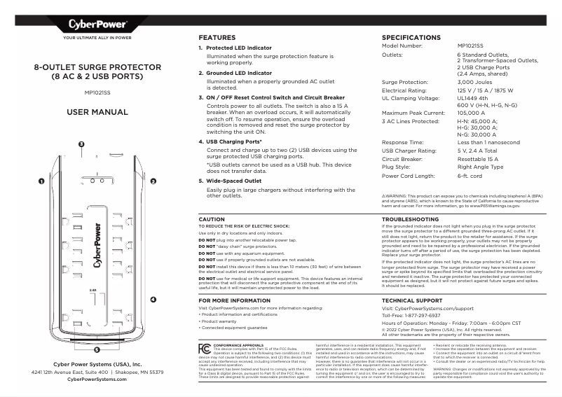 Page n°1 - Manuel utilisateur CyberPower MP1021SS