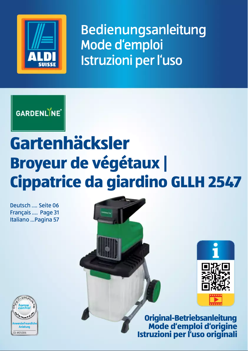 Page n°1 - Manuel utilisateur Gardenline GLLH 2547