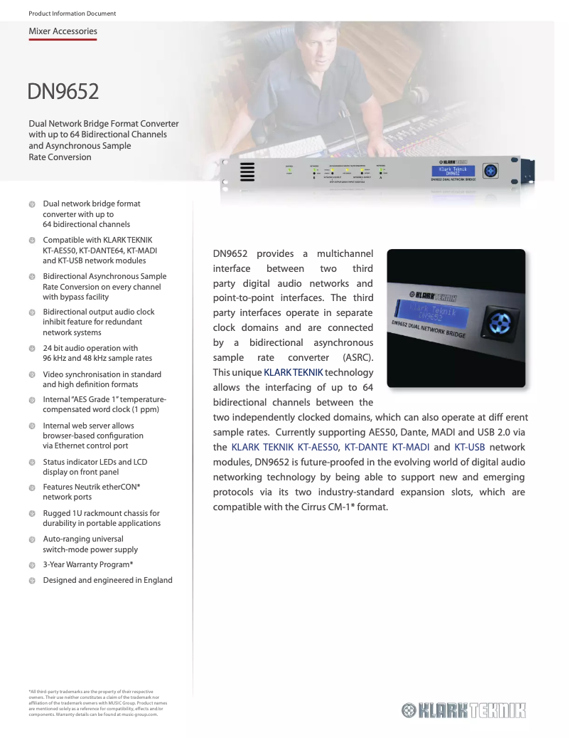 Page n°1 - Fiche technique Klark Teknik DN9652