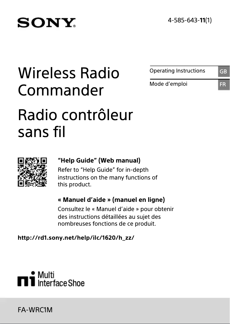 Page 1 de la notice Manuel utilisateur Sony FA-WRC1M