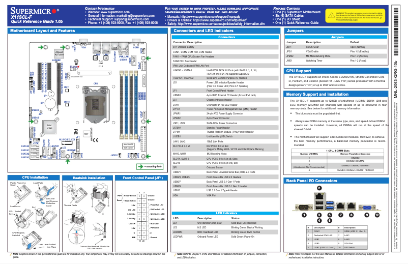 Page 1 de la notice Guide de démarrage rapide Supermicro X11SCL-F