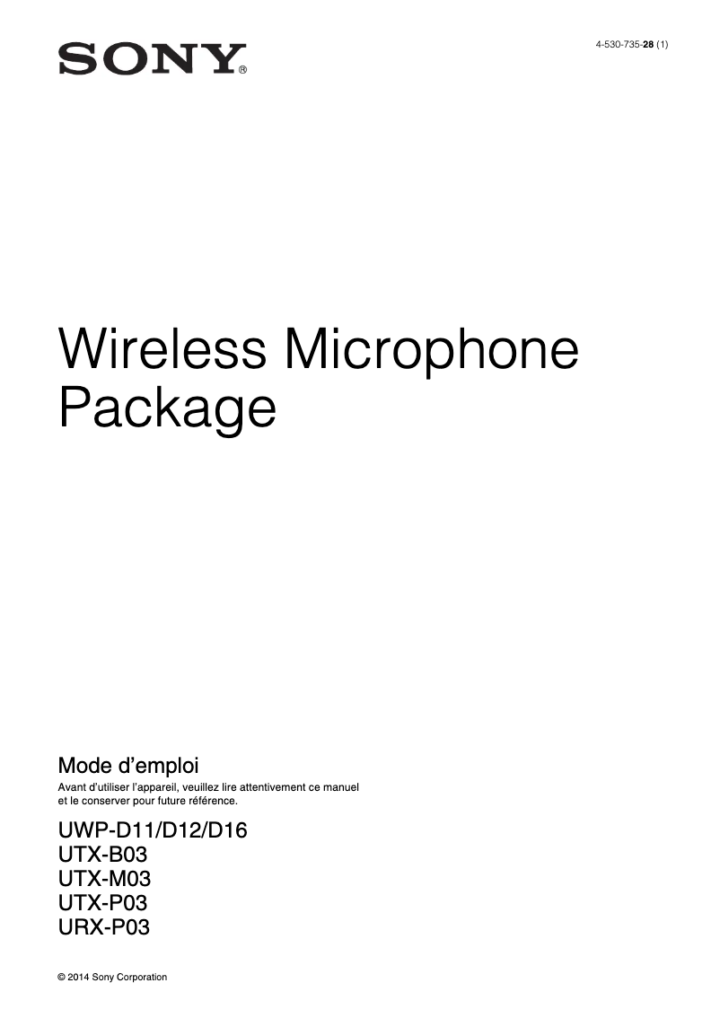 Page n°1 - Manuel utilisateur Sony UTX-M03