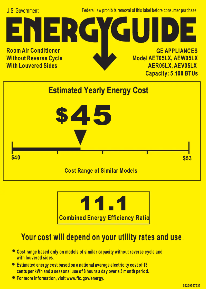 Página 1 del manual Etiqueta energética GE AEV05LX