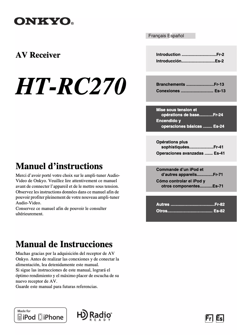 Page 1 de la notice Manuel utilisateur Onkyo HT-RC270