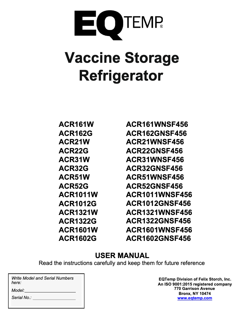 Page n°1 - Manuel utilisateur Eqtemp ACR21WNSF456LHD