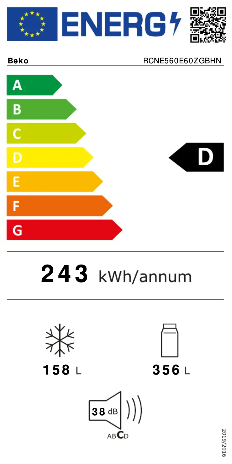 Page n°1 - Label énergétique Beko RCNE560E60ZGBHN