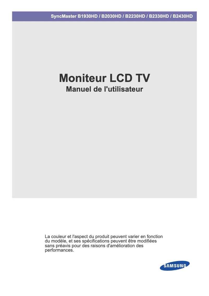 Page 1 de la notice Manuel utilisateur Samsung B2230HD