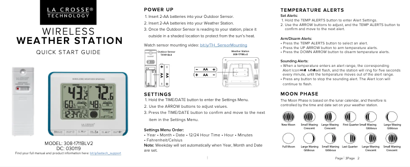 Page n°1 - Guide de démarrage rapide La Crosse Technology 308-1711BLV2