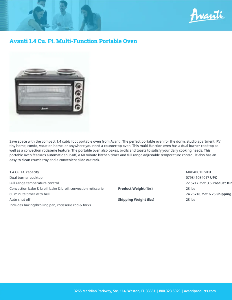 Page 1 de la notice Fiche technique Avanti MKB40C1B