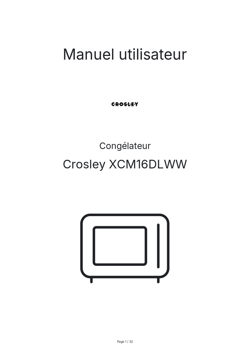 Page n°1 - Manuel utilisateur Crosley XCM16DLWW