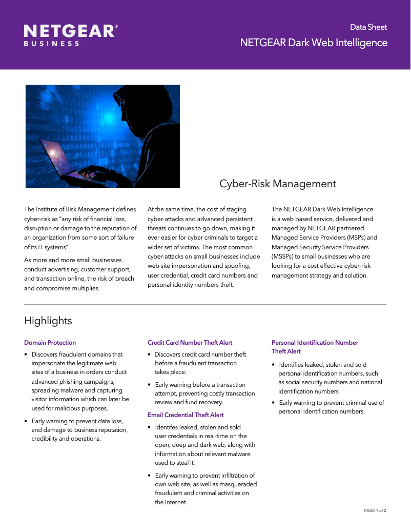 Image de la première page du manuel de l'appareil Dark Web Intelligence