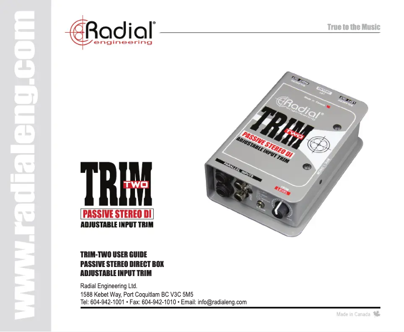 Page n°1 - Manuel utilisateur Radial Engineering Trim-Two Stereo DI