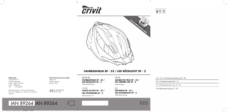 Page 1 de la notice Manuel utilisateur Crivit IAN 89264