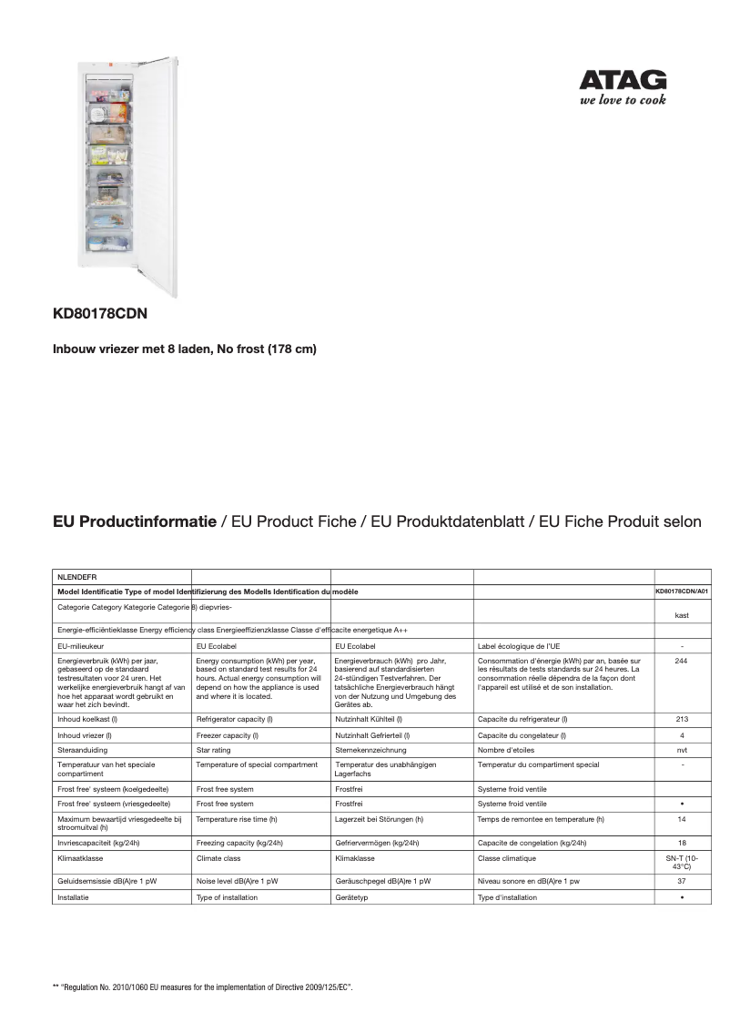 Page 1 de la notice Fiche technique Atag KD80178CDN