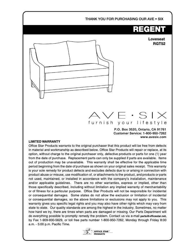 Page 1 de la notice Manuel utilisateur Ave Six Regent RGT52