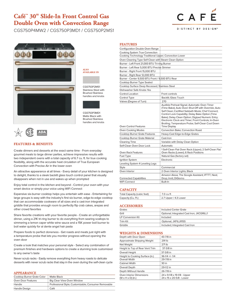 Page n°1 - Fiche technique GE CGS750P2MS1