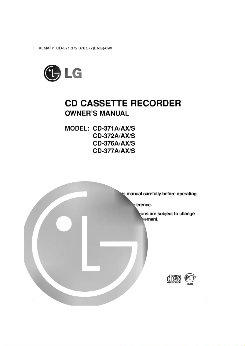 Page 1 de la notice Manuel utilisateur LG CD-372AX