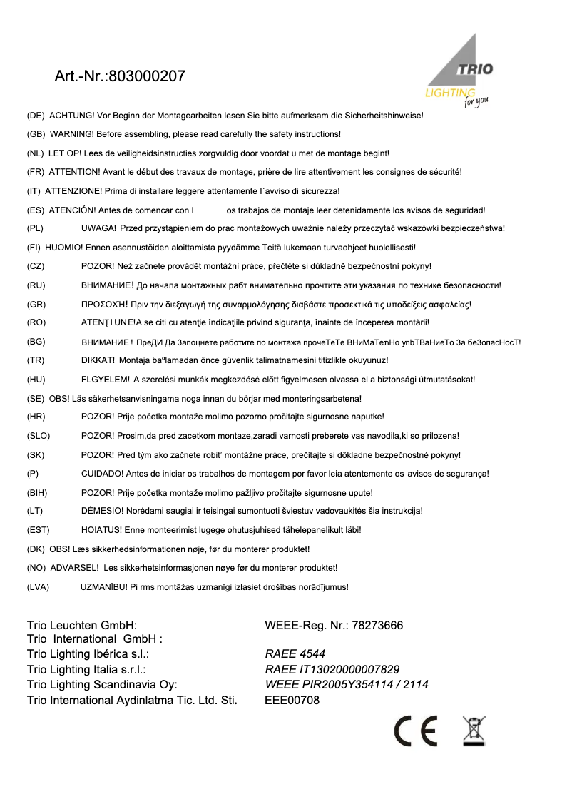 Imagen de la primera página del manual del dispositivo Michael 803000207